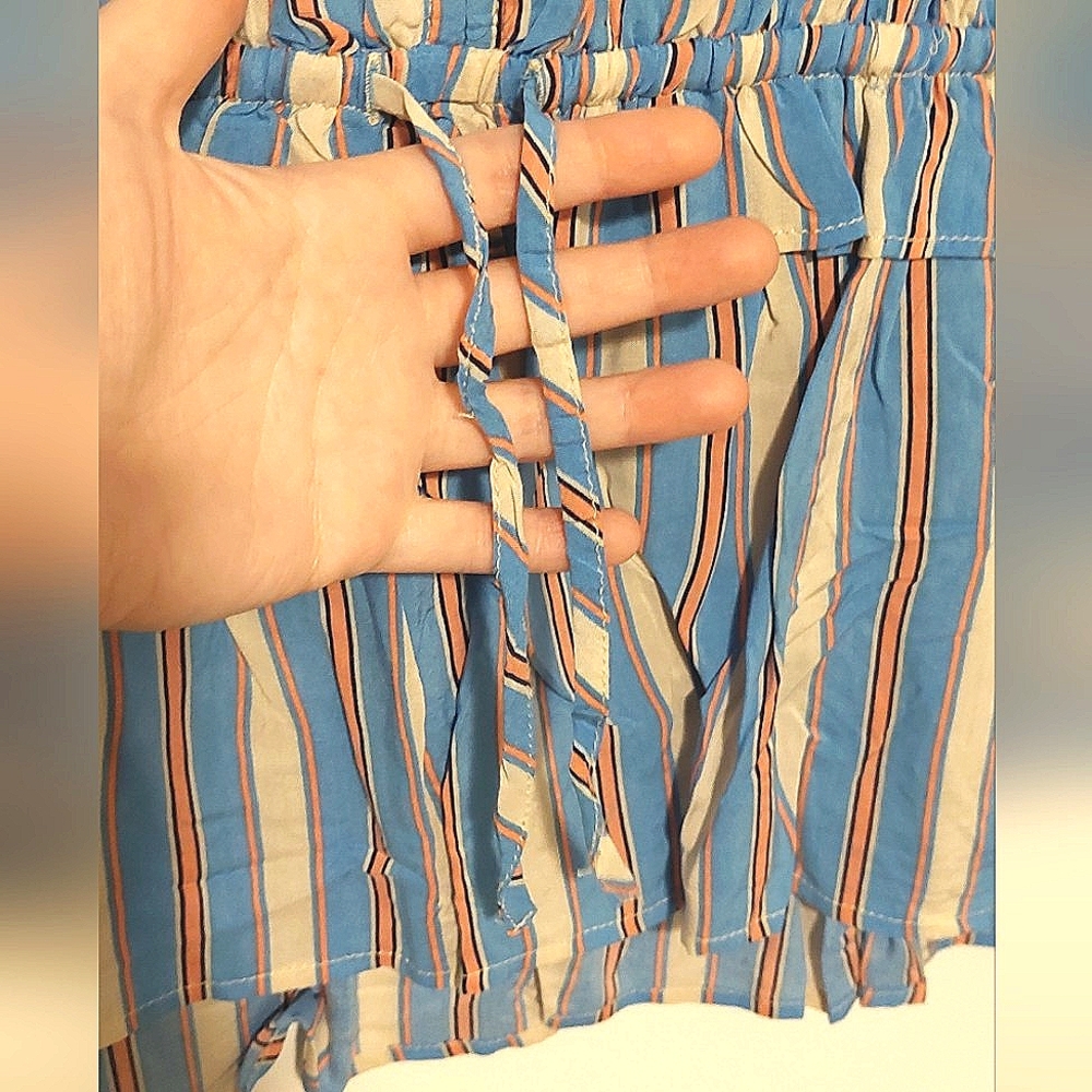 📣 Kori America Blue & Pink Striped Drawstring Waist Button-Down Top NWT Size L - Picture 5 of 12